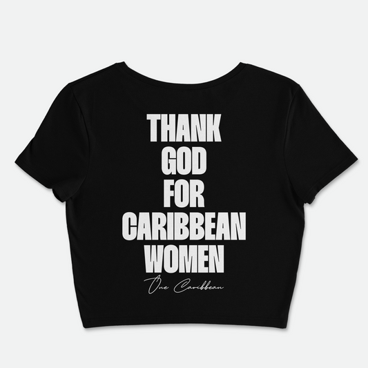 Thankful Crop Tee – Black | Thank God for Caribbean Women By One Caribbean