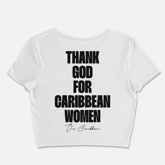 Thankful Crop Tee – White | Thank God for Caribbean Women By One Caribbean