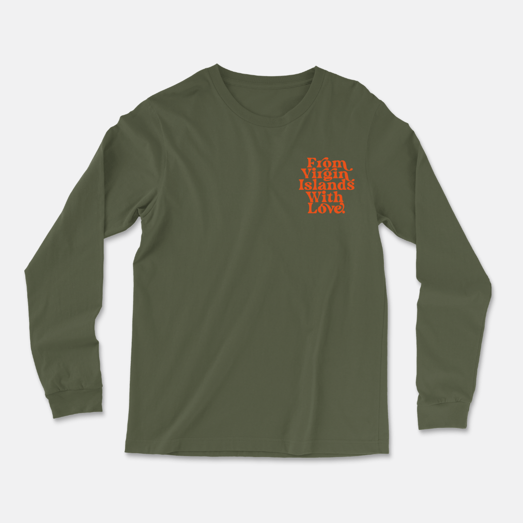 From Virgin Islands With Love Long Sleeve T-Shirt (Military Green Orange)